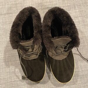 Sperry Top-Sider Womens Winter Duck Boots Black Leather Faux Fur Size 10M